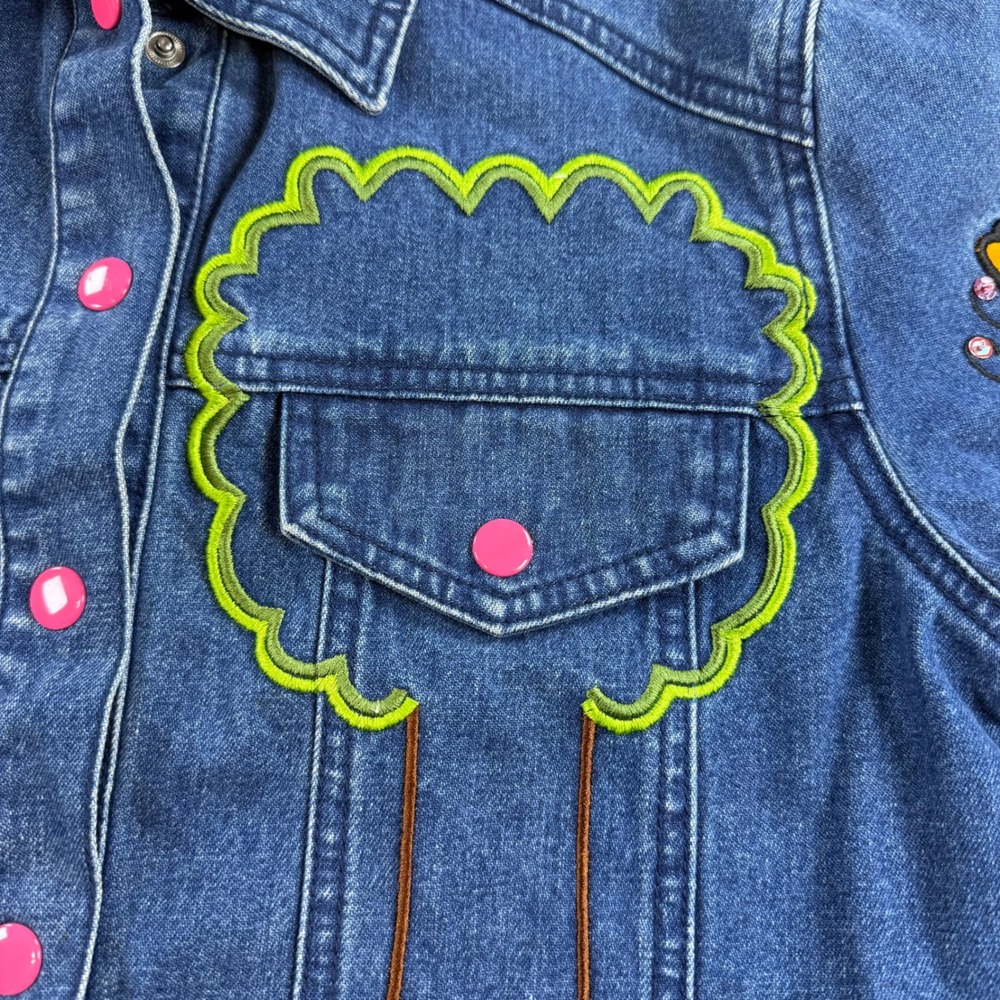 Vintage I Love Jesus Embroidered Denim Jacket Blue Pink Snaps Butterfly Sun - Picture 8 of 16